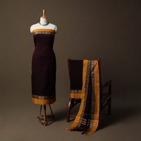 Dharwad Mercerised Cotton 3pc Unstitched Dress Material Suit Set with Woven Border 12