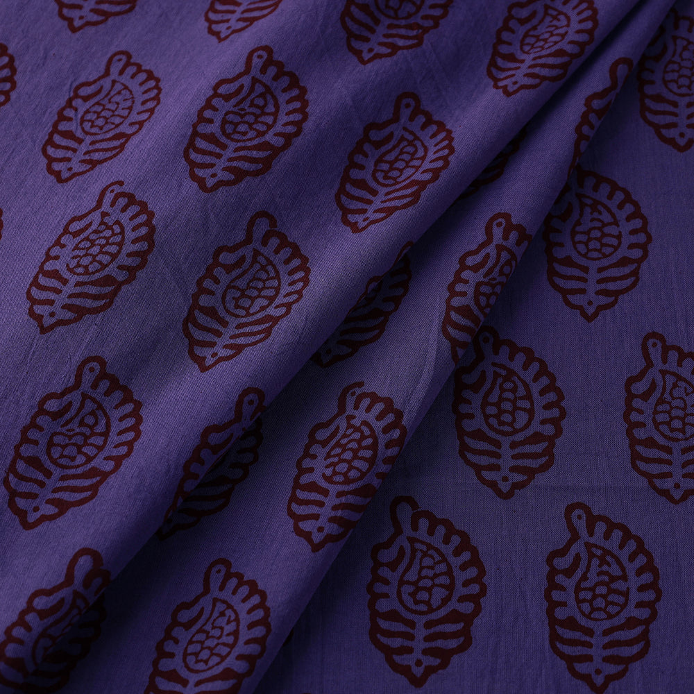 Purple - Natural Dyed Bagh Block Print Mul Cotton Fabric 08