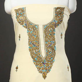 Light yellow - kashida hand embroidery cotton unstitched