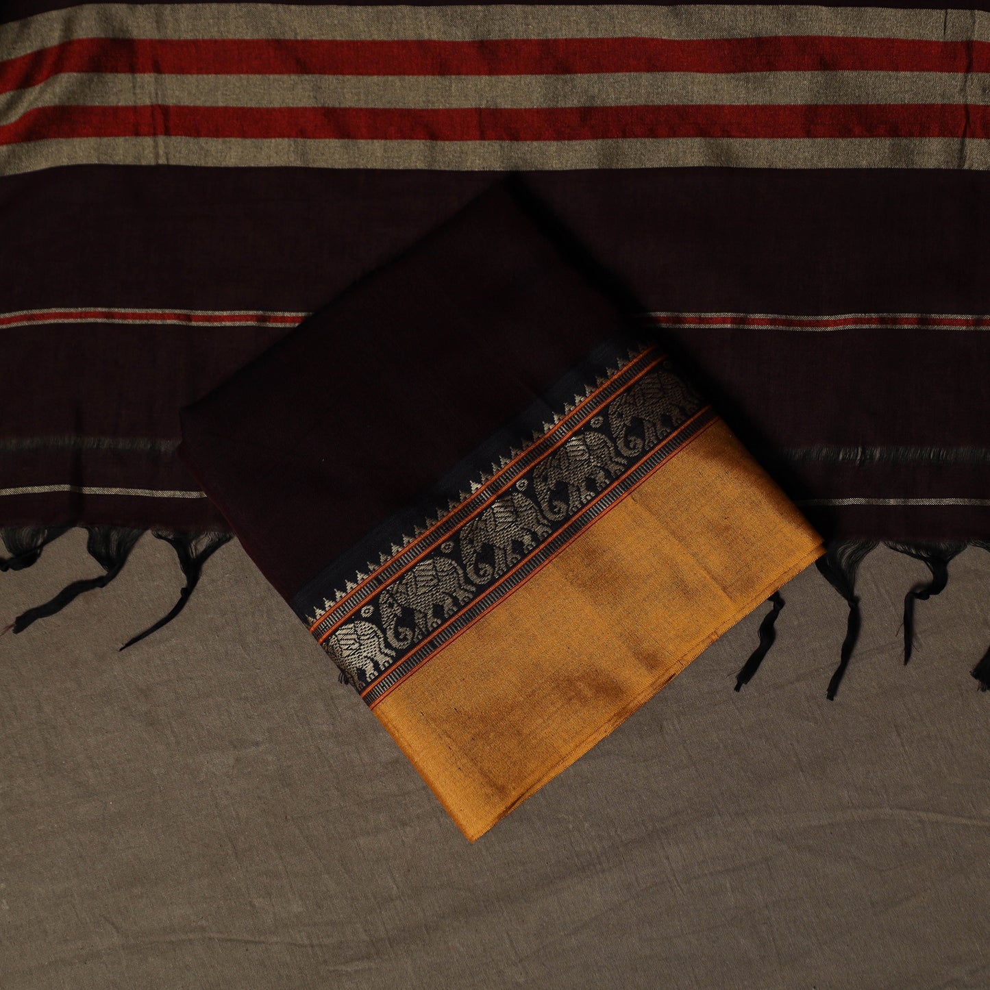 Dharwad Mercerised Cotton 3pc Unstitched Dress Material Suit Set with Woven Border 12