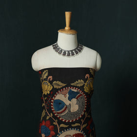 Handpainted Srikalahasti Pen Work Kalamkari Natural Dyed Bangalore Silk 2pc Unstitched Dress Material Kurta Set 30