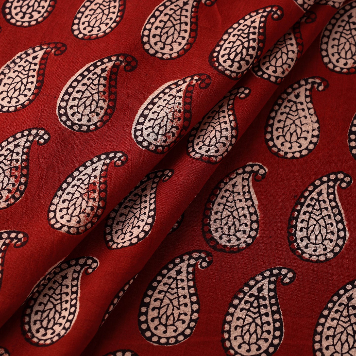 Red - Natural Dyed Bagh Block Print Mul Cotton Fabric 09