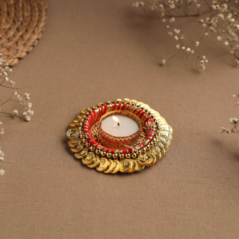 Handmade Coin & Beadwork Tealight Candle Holder 01