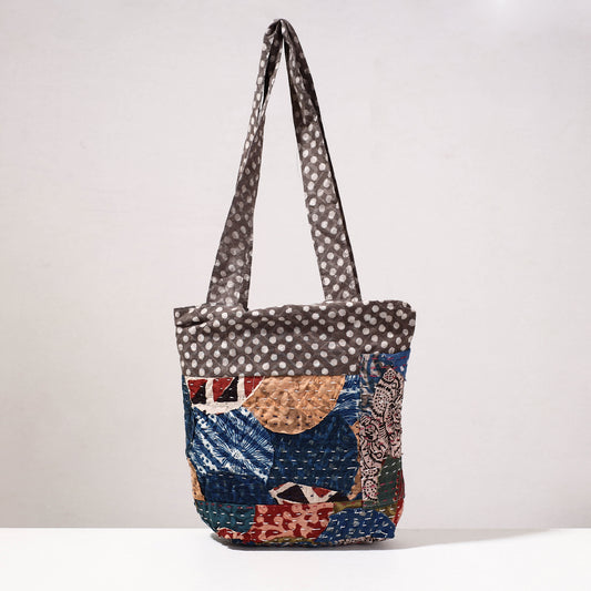 Multicolor - Kantha Work Block Print Cotton Shoulder Bag