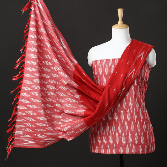 Pink - 3pc Pochampally Ikat Weave Handloom Cotton Suit Material Set 42