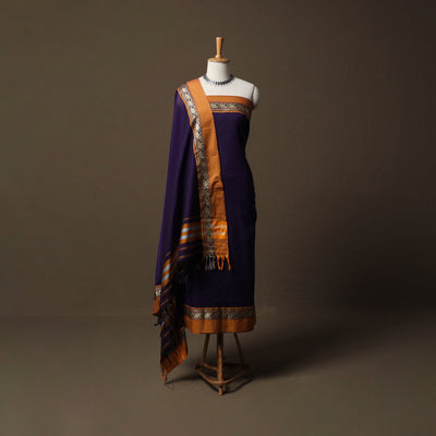 Dharwad Mercerised Cotton 3pc Unstitched Dress Material Suit Set with Woven Border 13