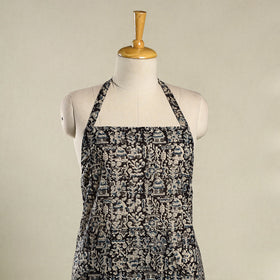 Black Kalamkari Block Print Cotton Apron with Pocket