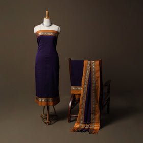 Dharwad Mercerised Cotton 3pc Unstitched Dress Material Suit Set with Woven Border 13