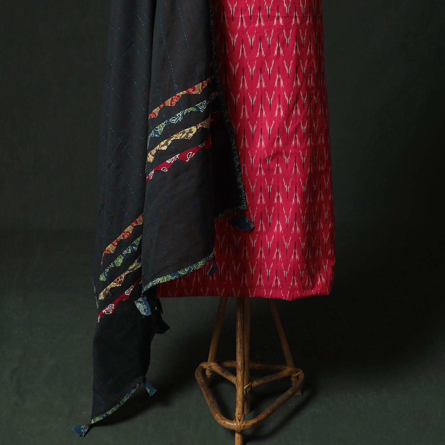 Pochampally Ikat Weave Cotton 2pc Unstitched Dress Material Kurta Set 11