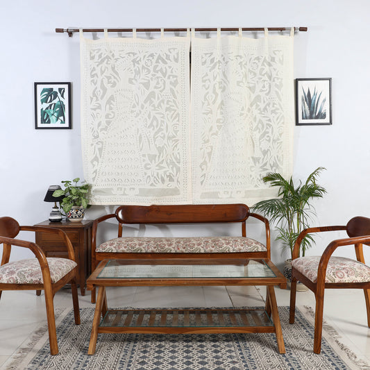 Beige - Applique King Cutwork Cotton Window Curtain from Barmer (5 x 3.5 feet) (single piece)