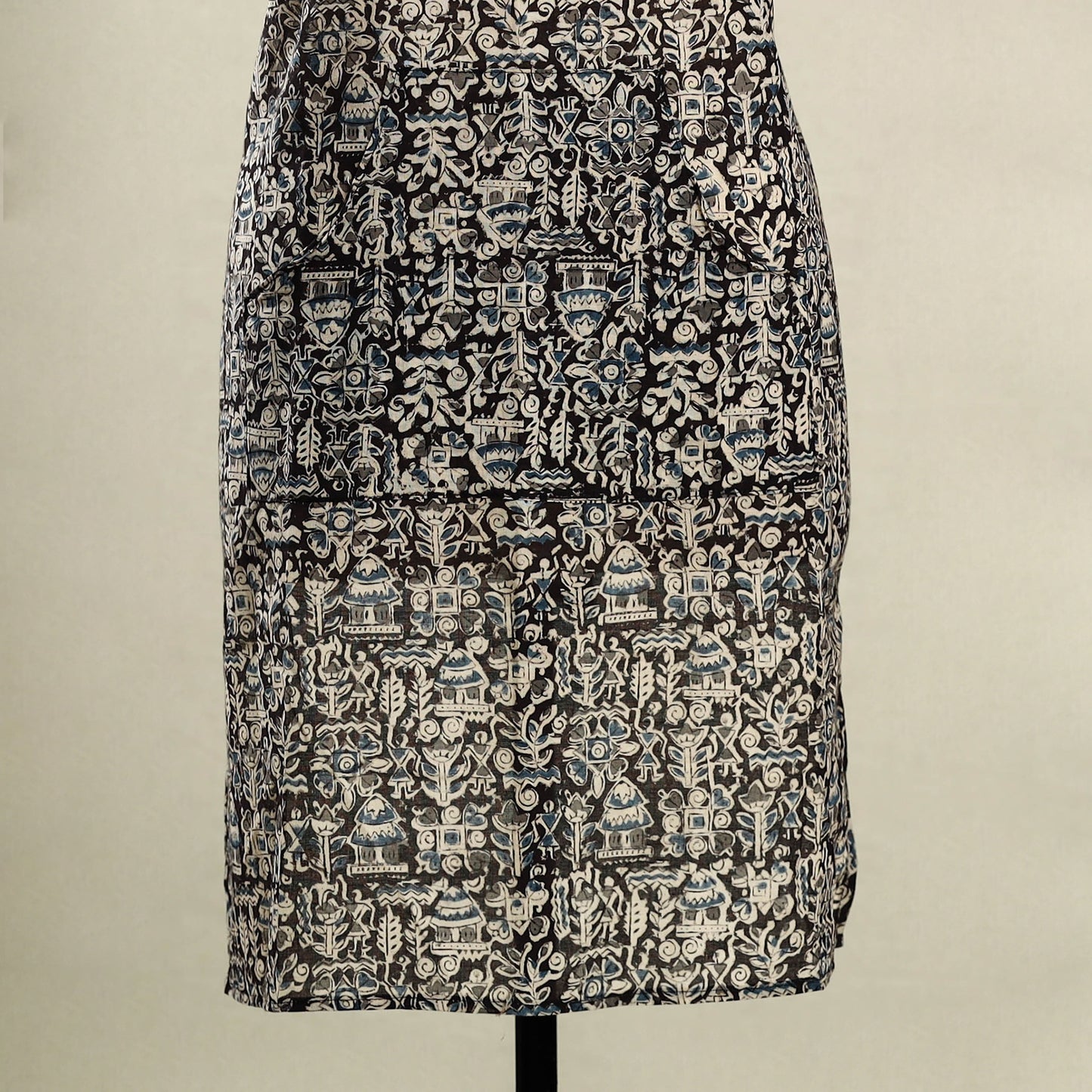 Black Kalamkari Block Print Cotton Apron with Pocket