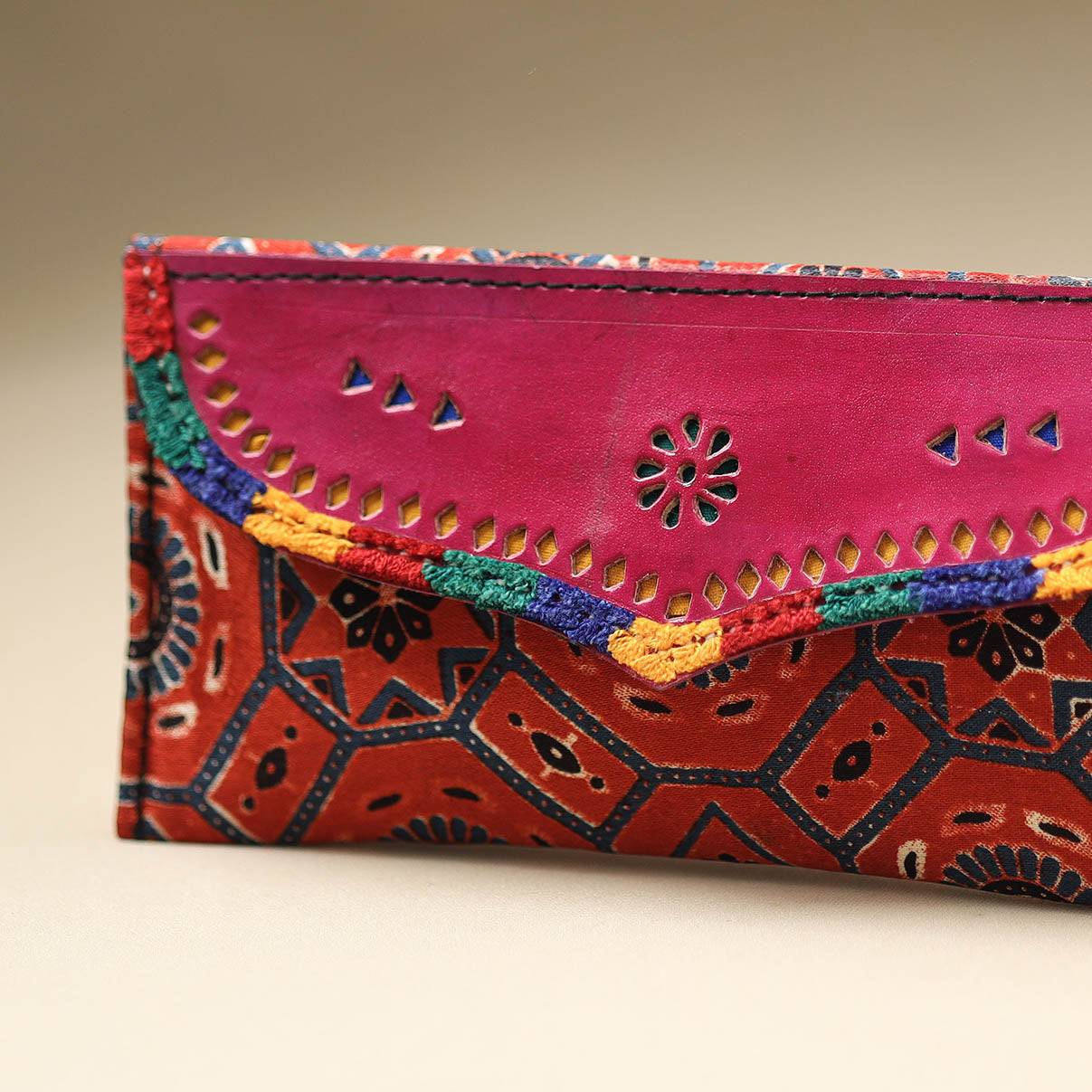 Handcrafted Kutch Embroidery Mashru Silk Leather Wallet