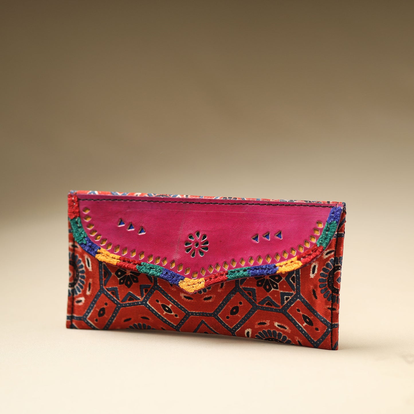 Handcrafted Kutch Embroidery Mashru Silk Leather Wallet