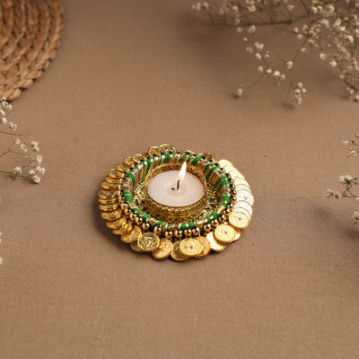 Handmade Coin & Beadwork Tealight Candle Holder 03