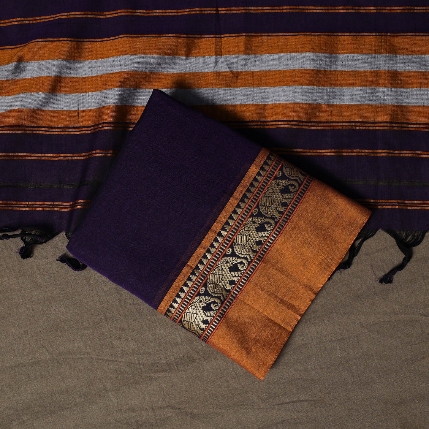 Dharwad Mercerised Cotton 3pc Unstitched Dress Material Suit Set with Woven Border 13