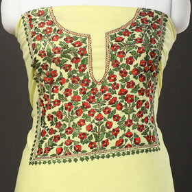 Yellow - kashida hand embroidery cotton unstitched kurta