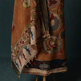 Handpainted Srikalahasti Pen Work Kalamkari Natural Dyed Bangalore Silk 2pc Unstitched Dress Material Kurta Set 31