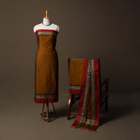 Dharwad Mercerised Cotton 3pc Unstitched Dress Material Suit Set with Woven Border 14