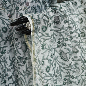 White Block Print Kota Doria Cotton Sanganeri Floral Dupatta 