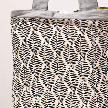 Black - Kantha Work Block Print Cotton Shoulder Bag