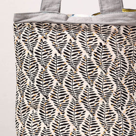 Black - Kantha Work Block Print Cotton Shoulder Bag