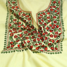 Yellow - kashida hand embroidery cotton unstitched kurta