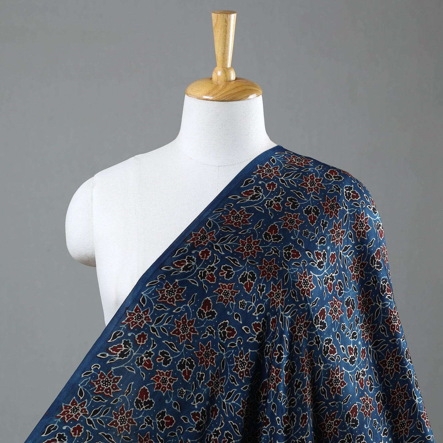 Blue - Ajrakh Hand Block Printed Modal Silk Fabric 03