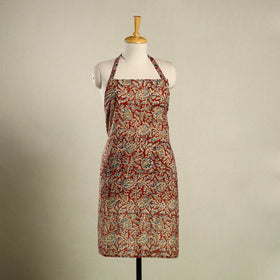 Red Kalamkari Block Print Cotton Apron with Pocket