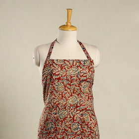 Red Kalamkari Block Print Cotton Apron with Pocket