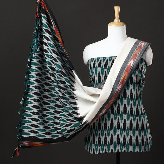 Multicolor - 3pc Pochampally Ikat Weave Handloom Cotton Suit Material Set 43