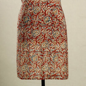 Red Kalamkari Block Print Cotton Apron with Pocket