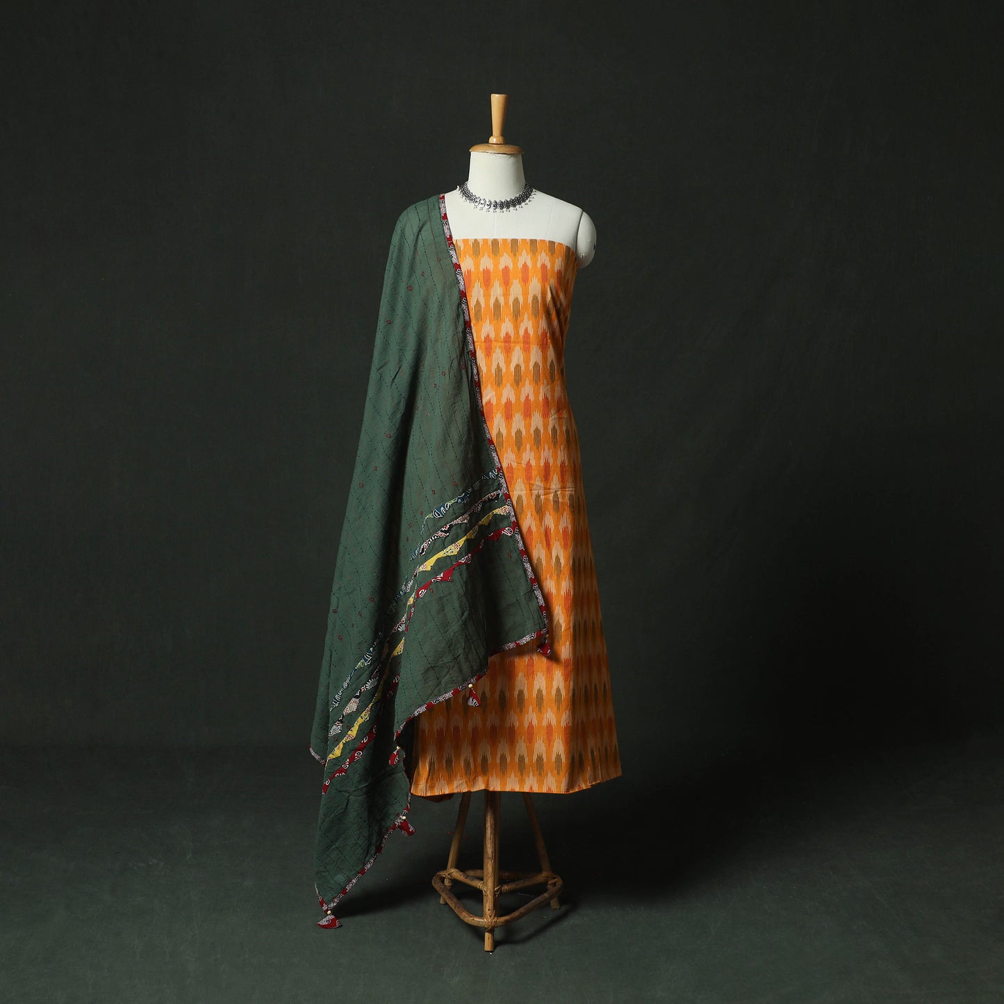 Pochampally Ikat Weave Cotton 2pc Unstitched Dress Material Kurta Set 13