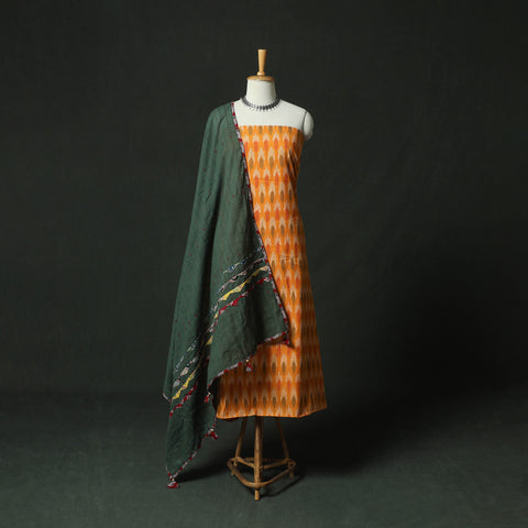 Pochampally Ikat Weave Cotton 2pc Unstitched Dress Material Kurta Set 13