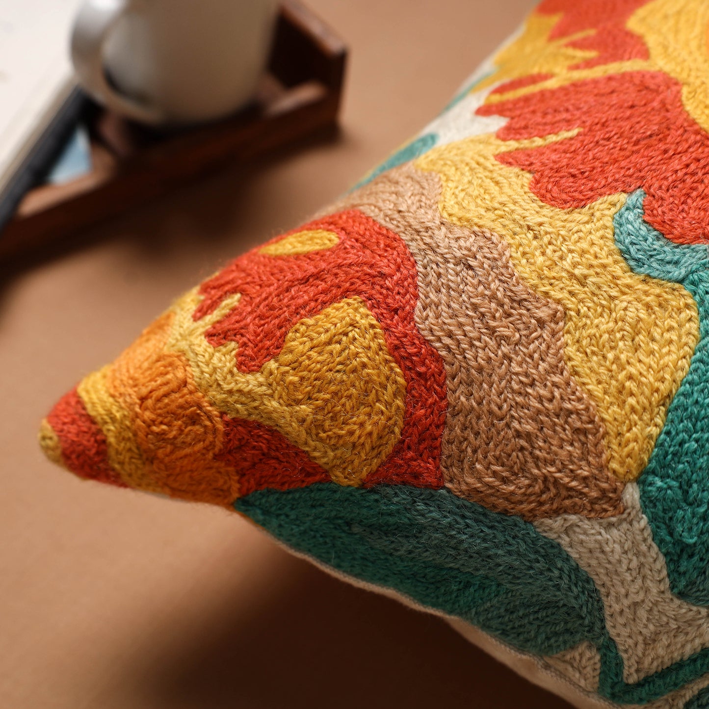 Multicolor - Crewel Hand Embroidered Cushion Cover 05