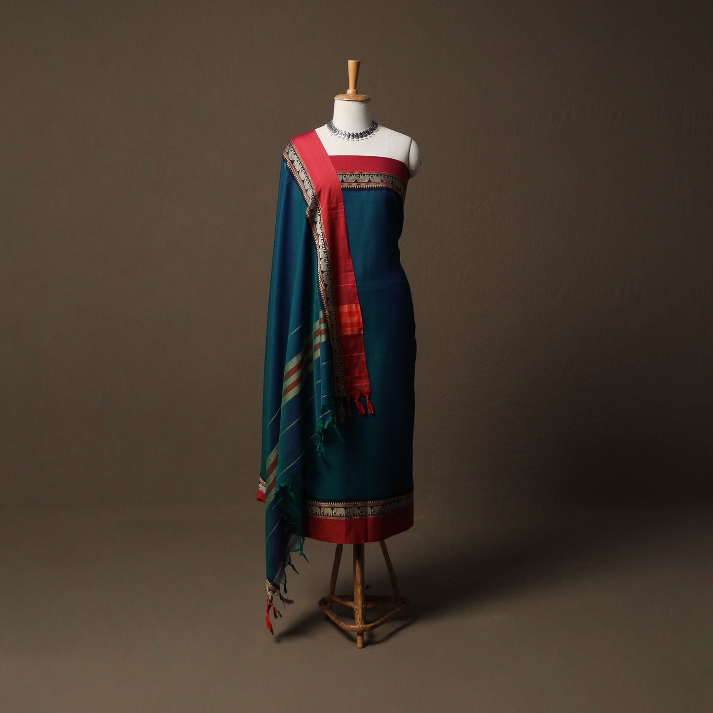 Dharwad Mercerised Cotton 3pc Unstitched Dress Material Suit Set with Woven Border 15