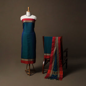 Dharwad Mercerised Cotton 3pc Unstitched Dress Material Suit Set with Woven Border 15