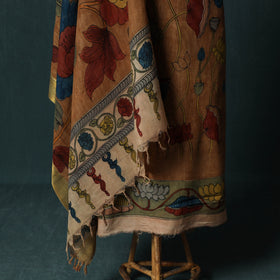 Handpainted Srikalahasti Pen Work Kalamkari Natural Dyed Bangalore Silk 2pc Unstitched Dress Material Kurta Set 32