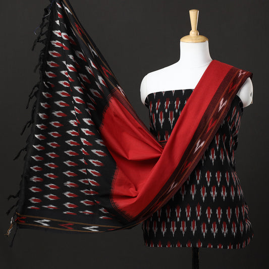 Black - 3pc Pochampally Ikat Weave Handloom Cotton Suit Material Set 45