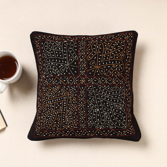 Kala Raksha Rabari Bakhiya Hand Embroidery Cotton Cushion Cover (12 x 12 in)