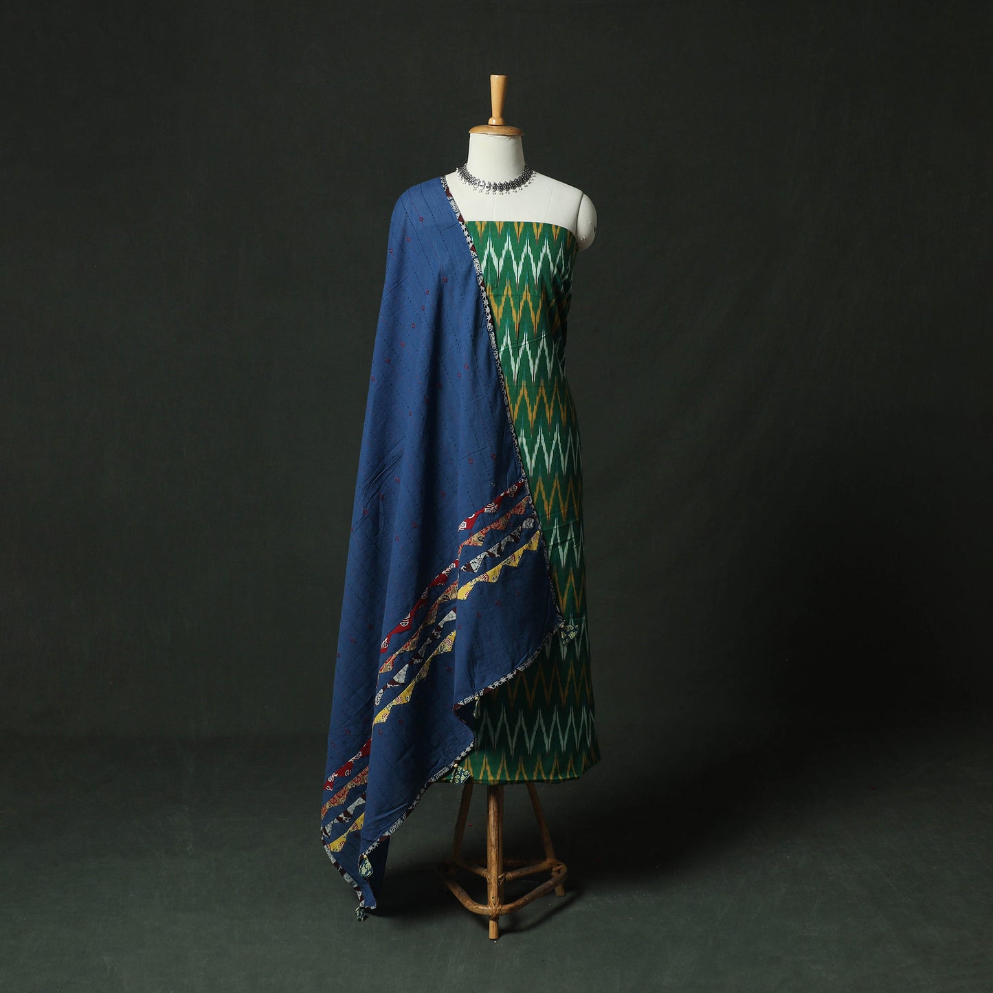 Pochampally Ikat Weave Cotton 2pc Unstitched Dress Material Kurta Set 14