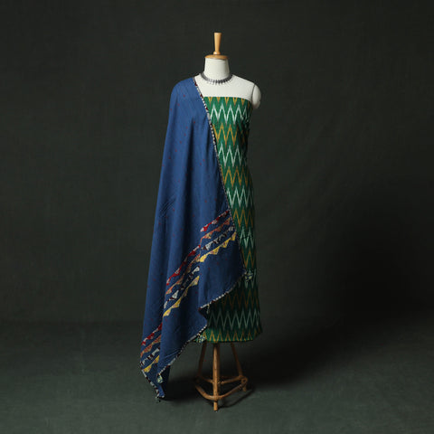Pochampally Ikat Weave Cotton 2pc Unstitched Dress Material Kurta Set 14