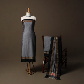 Dharwad Mercerised Cotton 3pc Unstitched Dress Material Suit Set with Woven Border 16