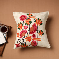 White - Crewel Hand Embroidered Cushion Cover 09