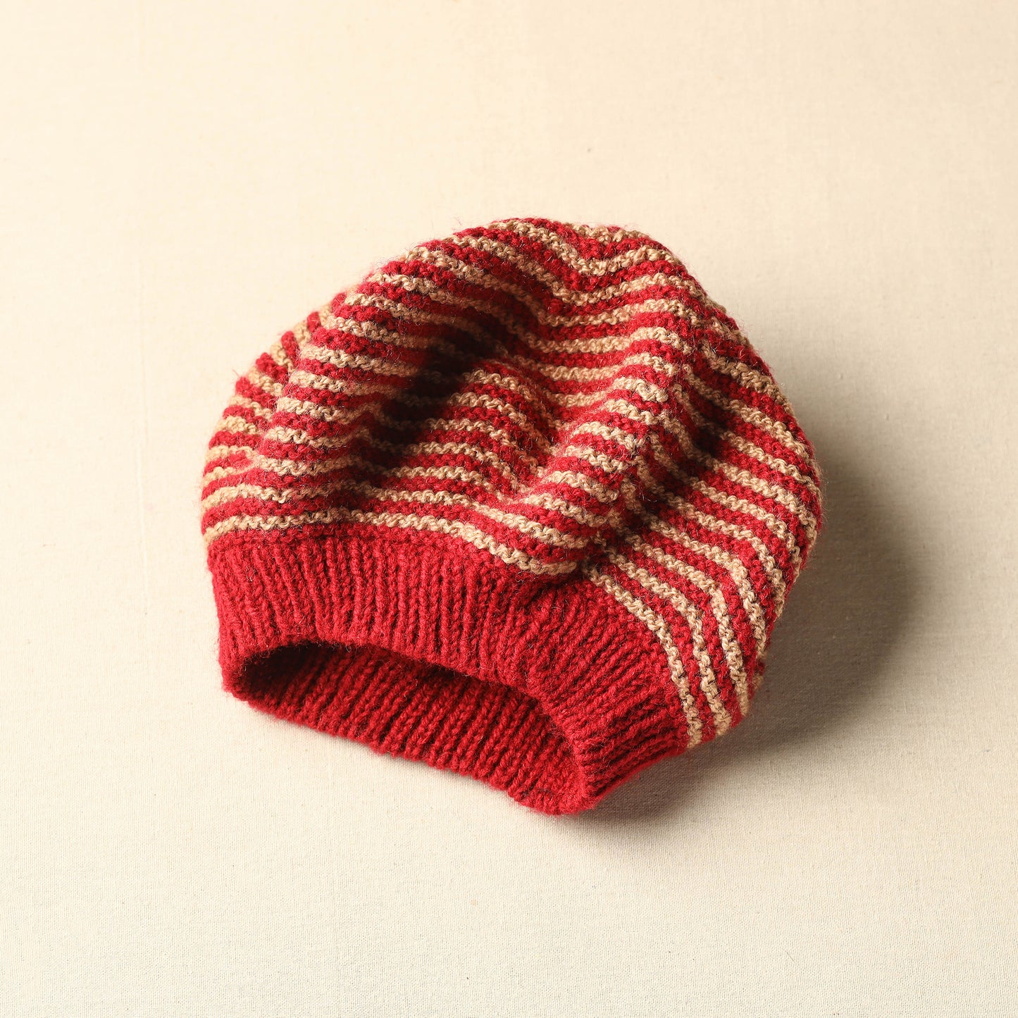 Red - Kumaun Hand Knitted Woolen Beret Cap 51