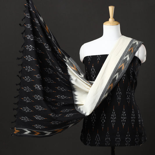 Black - 3pc Pochampally Ikat Weave Handloom Cotton Suit Material Set 46