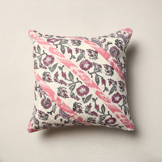 Purple - Sanganeri Block Printed Patchwork Cotton Cushion Cover (16 x 16 in)