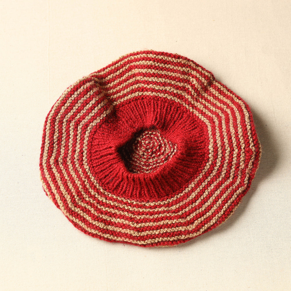 Red - Kumaun Hand Knitted Woolen Beret Cap 51