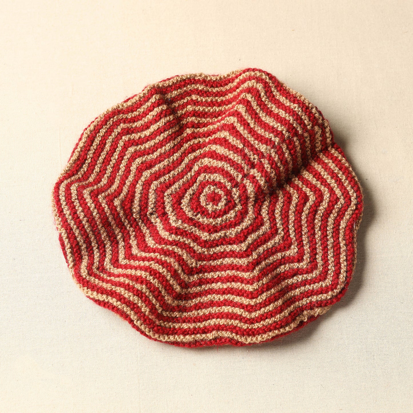 Red - Kumaun Hand Knitted Woolen Beret Cap 51