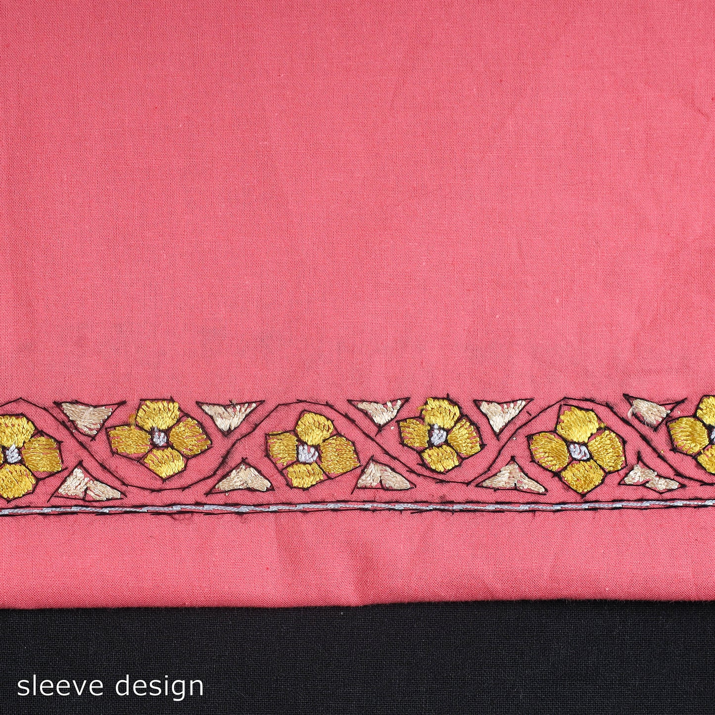 Pink - Kashida Hand Embroidery Cotton Kurta Material (2.45m) 10