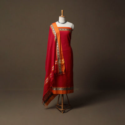 Dharwad Mercerised Cotton 3pc Unstitched Dress Material Suit Set with Woven Border 17